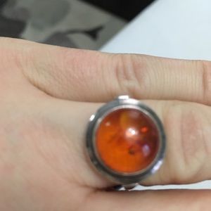 Silver size 7 amber ring